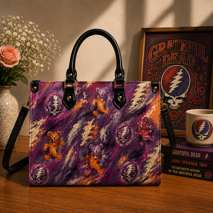 Grateful Dead Purple Dancing Bears Handbag, Tote Bag and Wallet Set, Classic Rock Accessories, Music Lover Gift