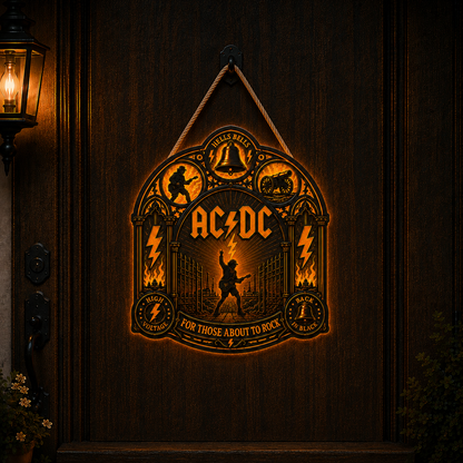 AC/DC Band Luminous Wooden Sign – Gothic LED Wall & Door Decor for Music Fans