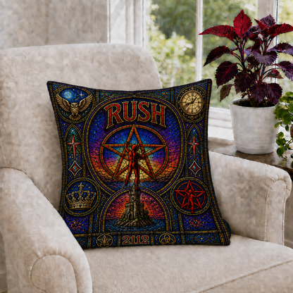 Rush 2112 Stained Glass Throw Pillow, Progressive Rock Decorative Cushion, Rush Band Sofa Pillow, Music Lover Home Decor Gift