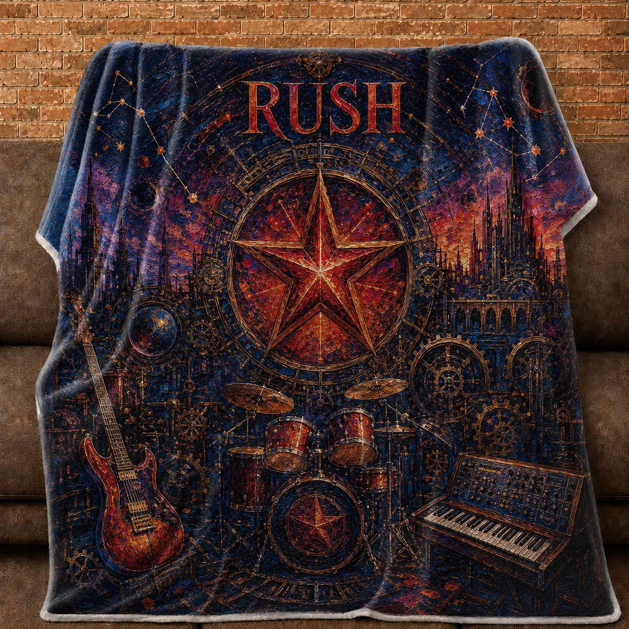 Rush Sherpa Blanket, Rush Band Fleece Throw Blanket, Progressive Rock Music Blanket, Vintage Rush Fan Gift, Cozy Music Lover Blanket
