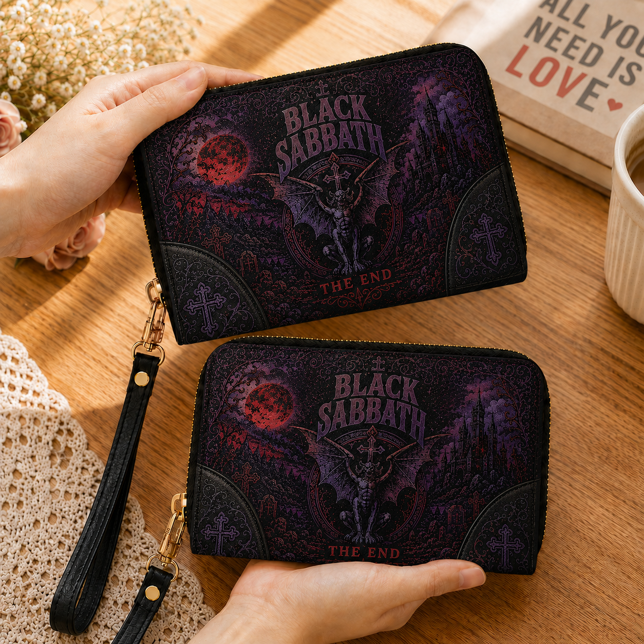 Black Sabbath Handbag Tote Bag & Wallet Set, Gothic Rock Leather Purse Set, Heavy Metal Handbag, Matching Tote & Wallet Gift for Black Sabbath Fans