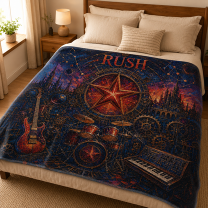Rush Sherpa Blanket, Rush Band Fleece Throw Blanket, Progressive Rock Music Blanket, Vintage Rush Fan Gift, Cozy Music Lover Blanket