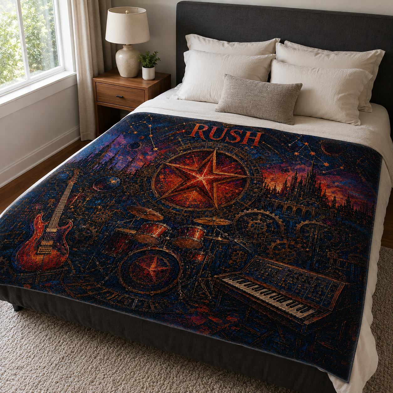 Rush Sherpa Blanket, Rush Band Fleece Throw Blanket, Progressive Rock Music Blanket, Vintage Rush Fan Gift, Cozy Music Lover Blanket