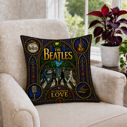 The Beatles Stained Glass Throw Pillow, Abbey Road Decorative Pillow, Classic Rock Music Couch Cushion, Beatles Fan Home Decor Gift