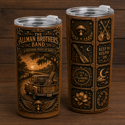 The Allman Brothers Band Tumbler, 20oz Stainless Steel Travel Mug, Southern Rock Coffee Tumbler, Double Wall Insulated Cup, Music Fan Gift
