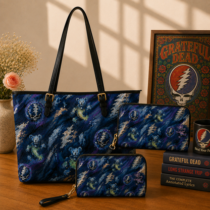 Grateful Dead Painterly Dancing Bears Handbag, Tote Bag and Wallet Set, Classic Rock Accessories, Music Lover Gift