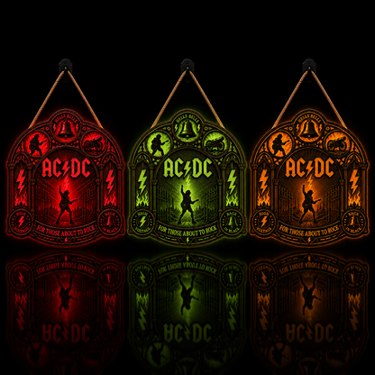 AC/DC Band Luminous Wooden Sign – Gothic LED Wall & Door Decor for Music Fans
