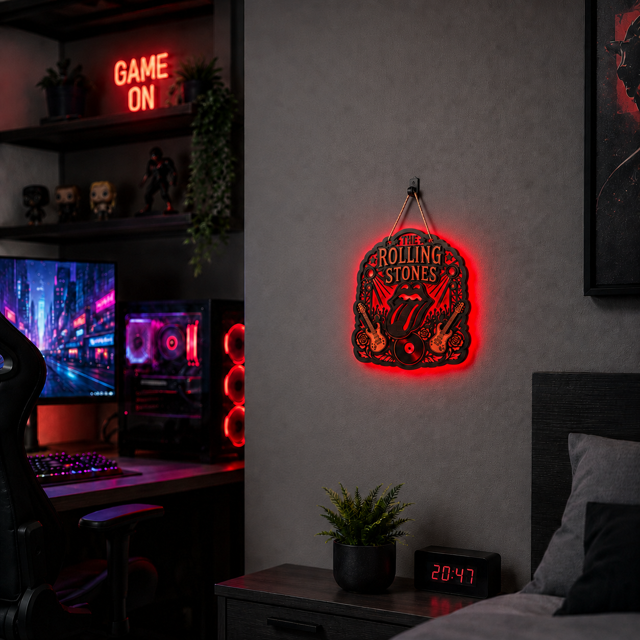 The Rolling Stones Luminous Wooden Sign – LED Wall & Door Decor for Music Lovers
