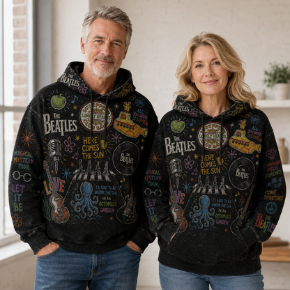 The Beatles Hoodie, Beatles Pullover Hoodie, Vintage Rock Band Sweatshirt, Chalk Art Graphic Hoodie, Beatles Fan Gift, Music Lover Hoodie