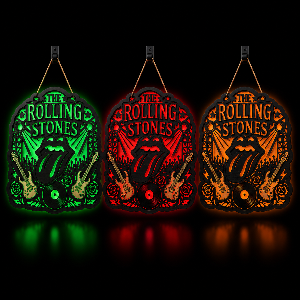 The Rolling Stones Luminous Wooden Sign – LED Wall & Door Decor for Music Lovers