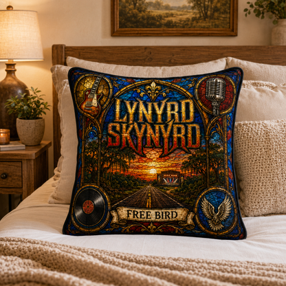Lynyrd Skynyrd Free Bird Stained Glass Pillow, Southern Rock Throw Pillow, Classic Rock Music Decor, Rock Fan Gift
