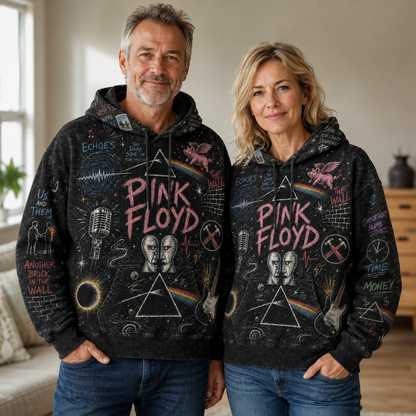 Pink Floyd Hoodie, Vintage Pink Floyd Pullover Hoodie, Chalk Art Rock Band Sweatshirt, Dark Side of the Moon Hoodie, Classic Rock Fan Gift