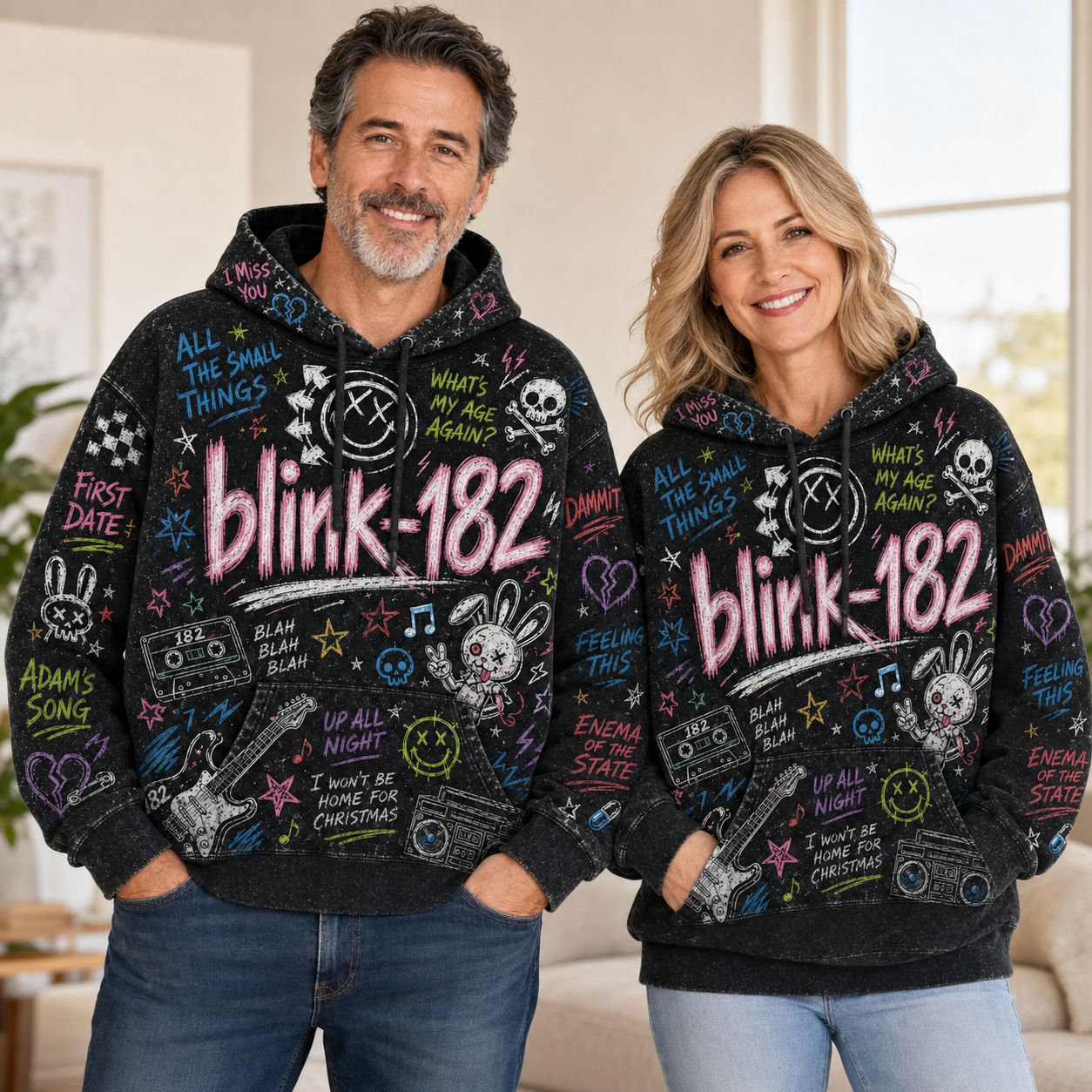Blink-182 Hoodie, Vintage Blink-182 Pullover Hoodie, Pop Punk Chalk Art Sweatshirt, 90s Emo Band Hoodie, Pop Punk Fan Gift
