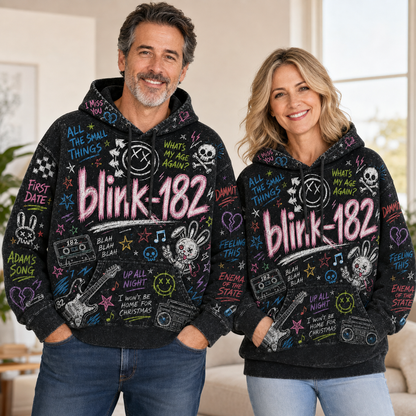 Blink-182 Hoodie, Vintage Blink-182 Pullover Hoodie, Pop Punk Chalk Art Sweatshirt, 90s Emo Band Hoodie, Pop Punk Fan Gift