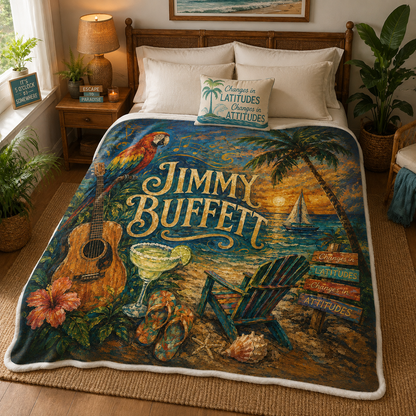 Jimmy Buffett Tropical Beach Blanket, Margaritaville Inspired Music Throw, Parrot Guitar Coastal Fleece Blanket, Parrothead Gift