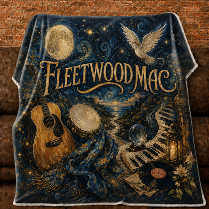Fleetwood Mac Blanket, Vintage Rock Music Throw, Boho Celestial Guitar Piano Fleece Blanket, Fleetwood Mac Fan Gift