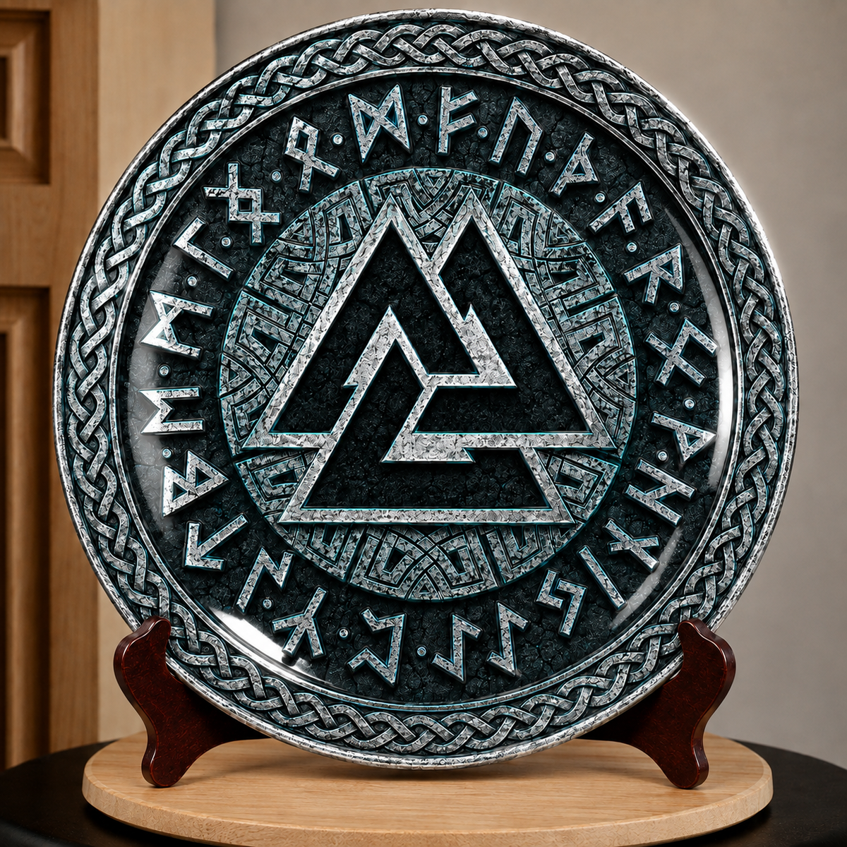 Valknut Viking Rune Ceramic Plate, Norse Mythology Odin Symbol Decorative Plate, Nordic Pagan Valhalla Home Decor