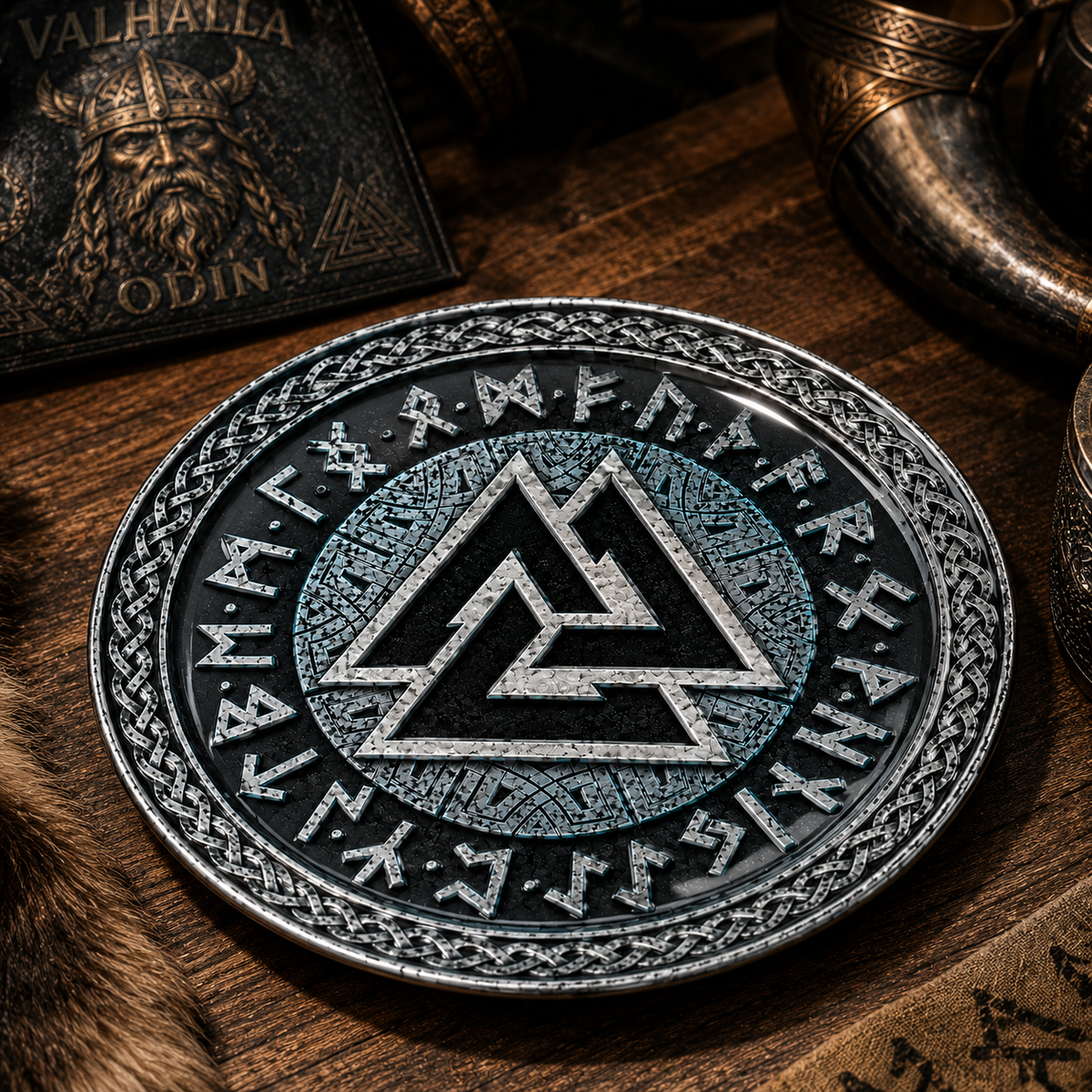 Valknut Viking Rune Ceramic Plate, Norse Mythology Odin Symbol Decorative Plate, Nordic Pagan Valhalla Home Decor
