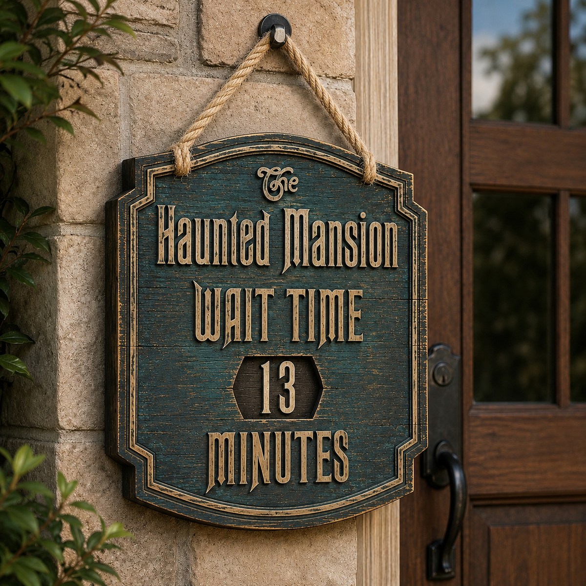Haunted Mansion Door Sign – Gothic Halloween Hanging Wood Sign