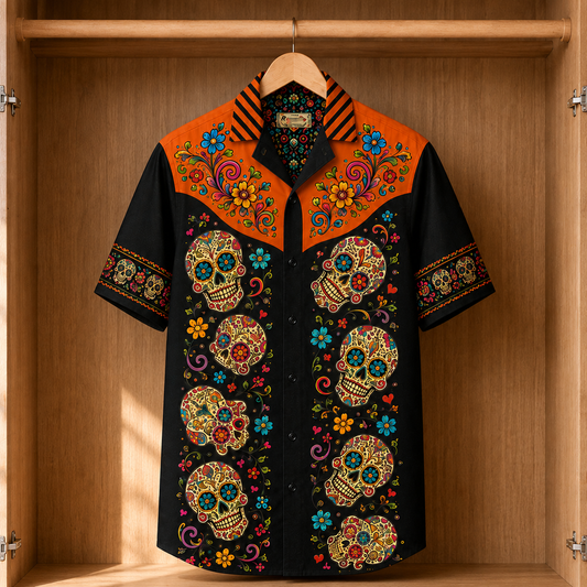 Colorful Sugar Skull Hawaiian Shirt – Día de los Muertos Mexican Shirt
