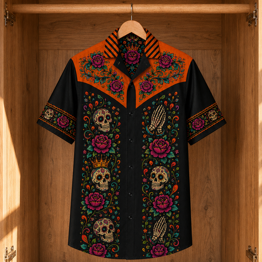 Santa Muerte Hawaiian Shirt – Colorful Sugar Skull Day of the Dead Shirt