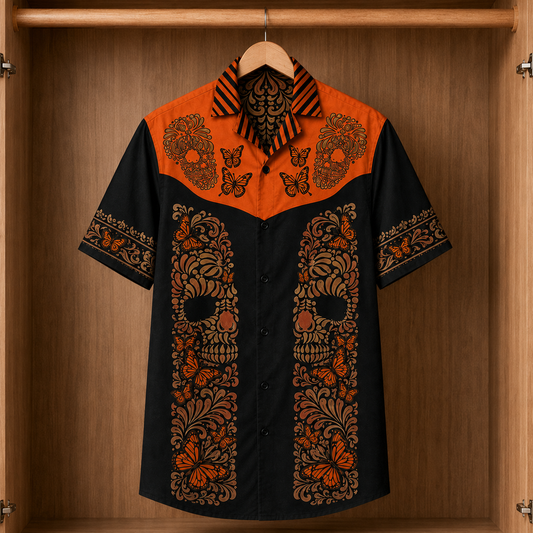 Monarch Butterfly Sugar Skull Hawaiian Shirt – Day of the Dead Mexican Shirt