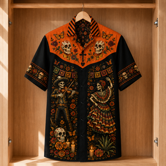 Day of the Dead Hawaiian Shirt – Sugar Skull Mexican Fiesta Button Up