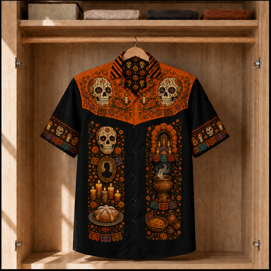 Day of the Dead Hawaiian Shirt, Día de los Muertos Shirt, Mexican Sugar Skull Ofrenda Hawaiian Shirt