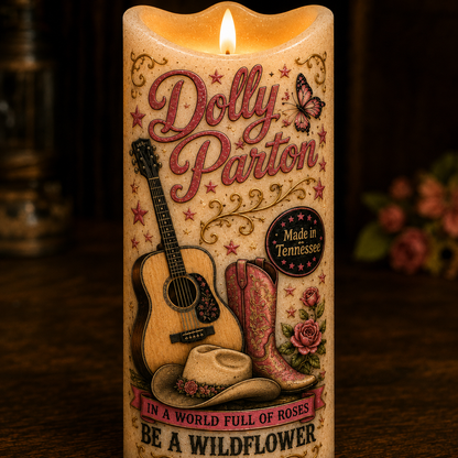 Dolly Parton Flameless LED Candle, Country Music Fan Gift, Dolly Inspired LED Candle, Tennessee Country Decor, Battery Operated Candle