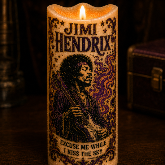 Jimi Hendrix Flameless LED Candle, Psychedelic Rock LED Candle, Guitar Lover Gift, Vintage Music Decor, Battery Operated Candle