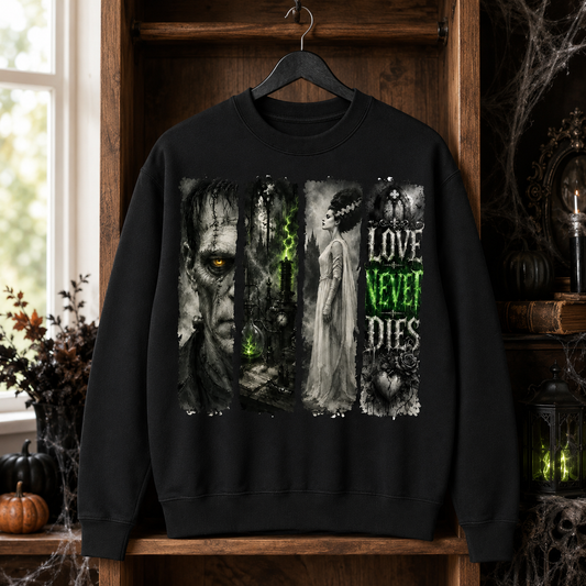 Frankenstein & Bride Sweatshirt – Love Never Dies Horror Sweater