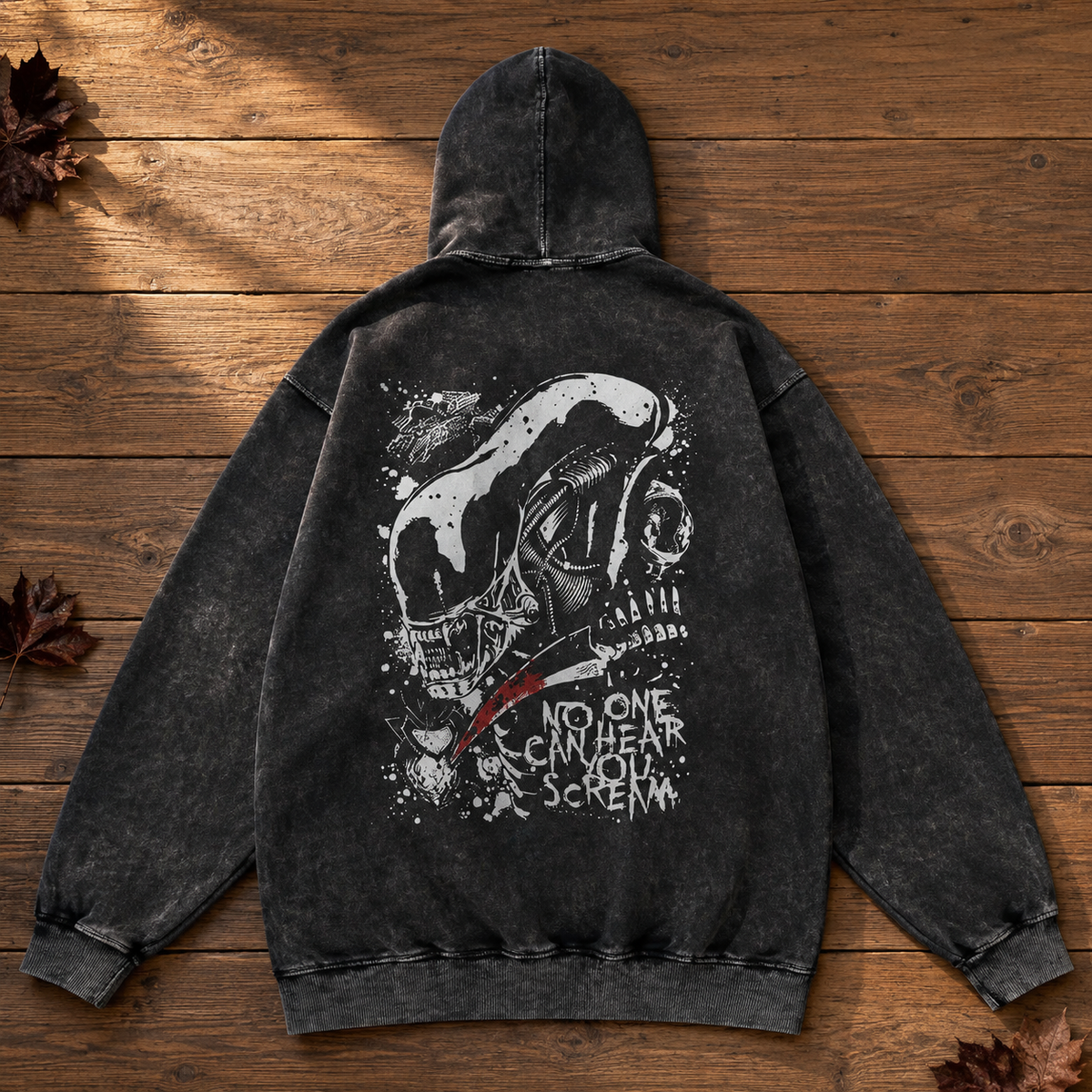 "No One Can Hear You Scream" Alien Washed Hoodie – Vintage Wash Pullover (Copy)