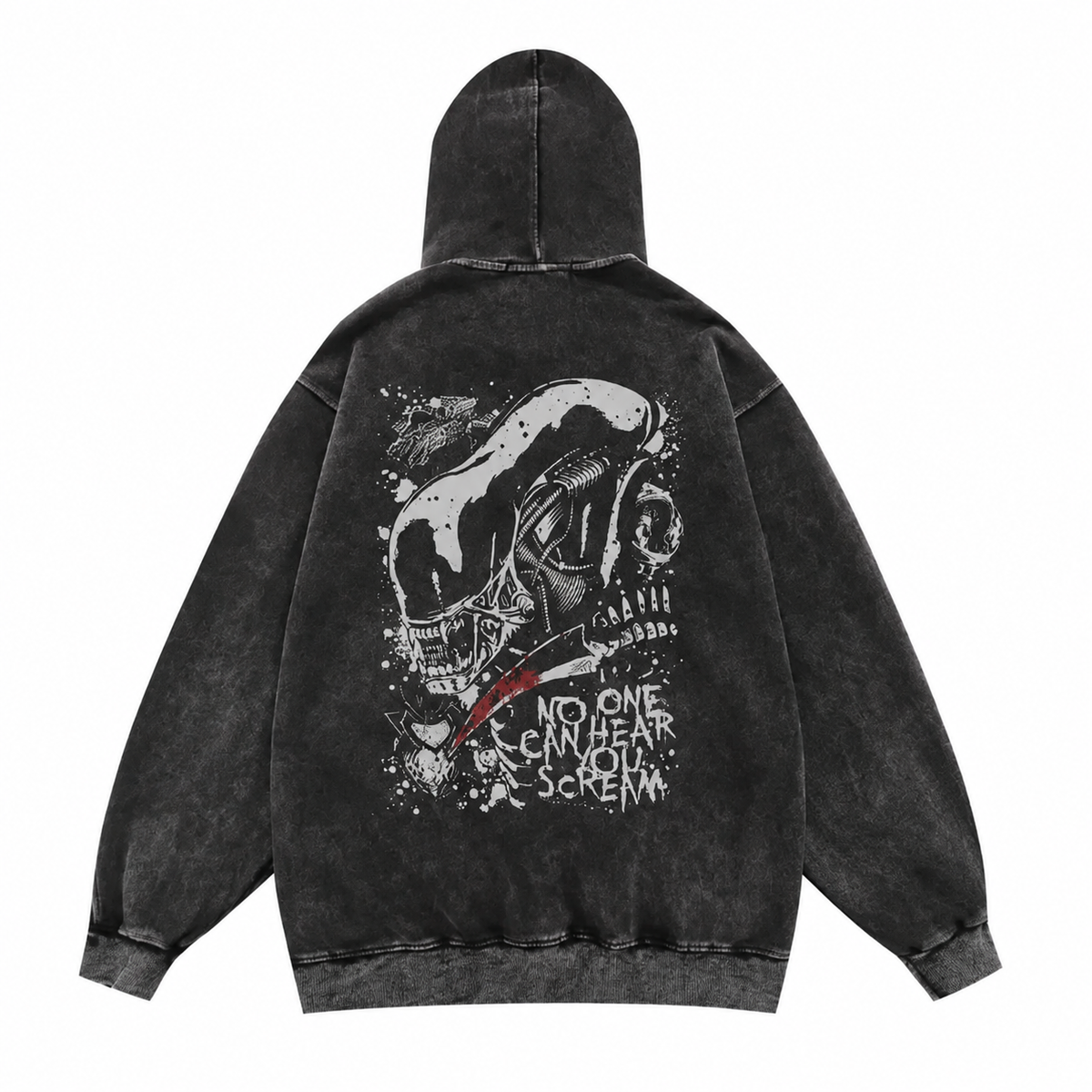 "No One Can Hear You Scream" Alien Washed Hoodie – Vintage Wash Pullover (Copy)