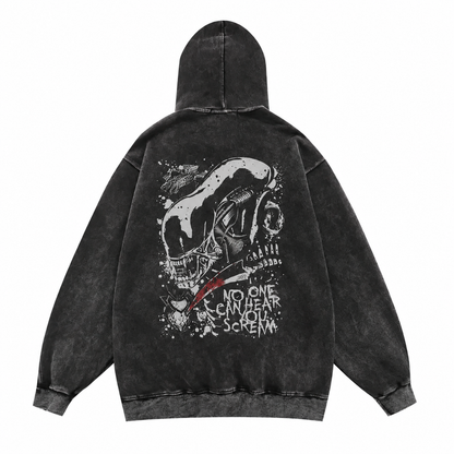 "No One Can Hear You Scream" Alien Washed Hoodie – Vintage Wash Pullover (Copy)