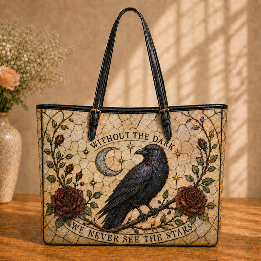 Raven Handbag & Wallet Set – Without the Dark We Never See the Stars, Gothic Crow Purse, Celestial Rose Bag Gift