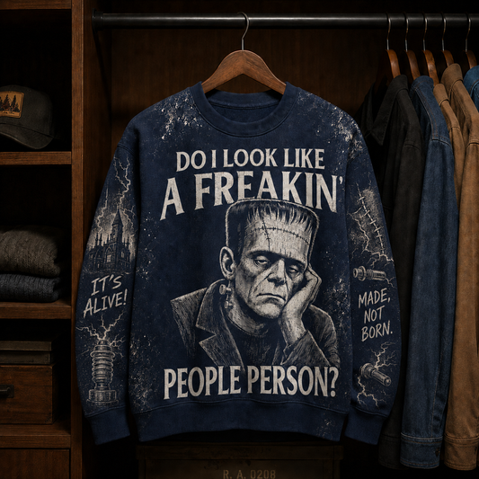 Funny Frankenstein Sweatshirt – Do I Look Like a Freakin’ People Person, Classic Horror Halloween Crewneck