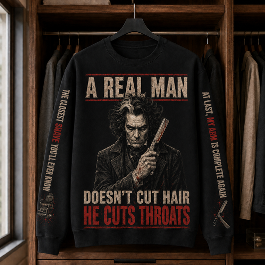 Sweeney Todd Horror Sweatshirt – Demon Barber of Fleet Street Gothic Halloween Crewneck, Musical Horror Graphic Sweater