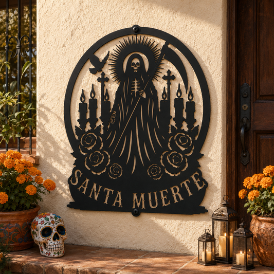 Santa Muerte Metal Sign, Gothic Grim Reaper Wall Art, Day of the Dead Halloween Decor