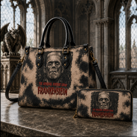 Frankenstein Handbag & Wallet Set – Classic Monster Gothic Purse, Vintage Horror Bag, Halloween Gift for Her