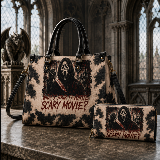 Ghostface Horror Handbag & Wallet Set – Scary Movie Gothic Purse, Slasher Knife Halloween Bag, Horror Fan Gift for Her