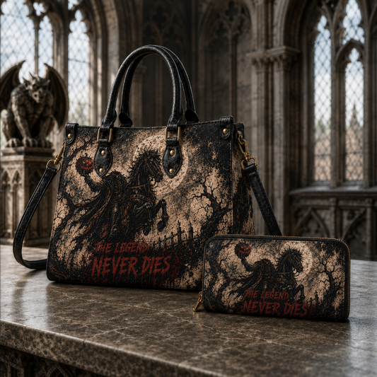 Headless Horseman Handbag & Wallet Set – Sleepy Hollow Gothic Purse, Pumpkin Rider Halloween Bag, Dark Horror Gift for Her