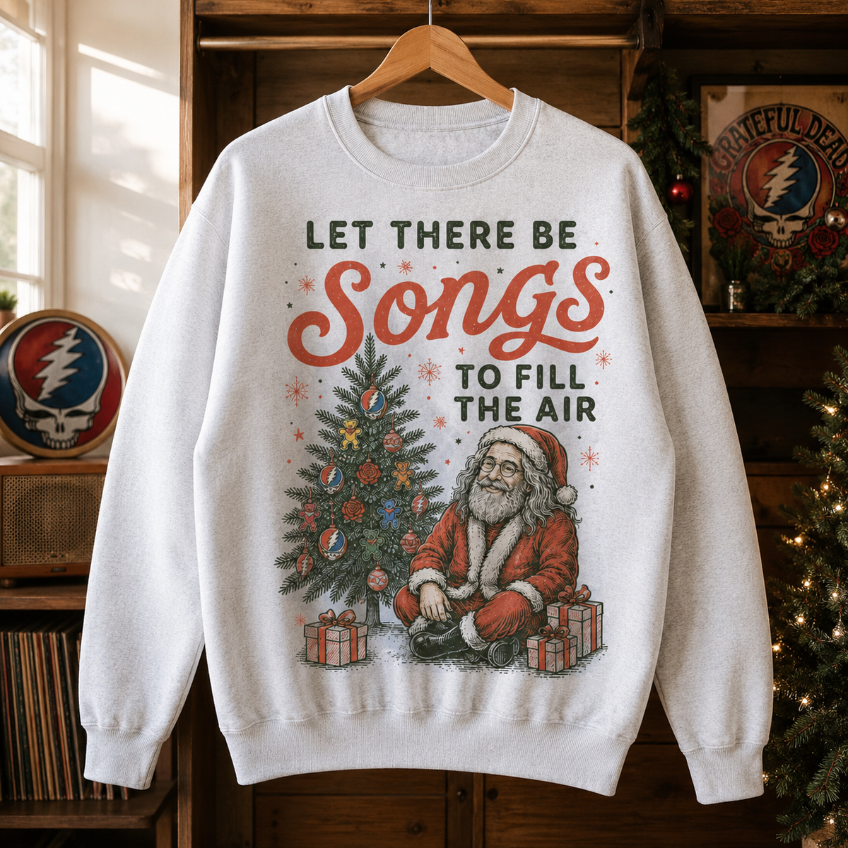Jerry Garcia Christmas Sweatshirt – Let There Be Songs Holiday Sweater, Grateful Dead Santa Deadhead Gift