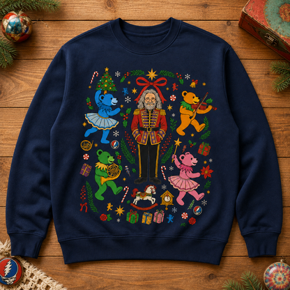 Grateful Dead Nutcracker Christmas Sweatshirt – Jerry Garcia & Dancing Bears Holiday Crewneck, Deadhead Xmas Gift