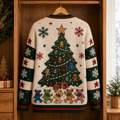 Dead & Merry Christmas Sweatshirt– Jerry Garcia & Dancing Bears Dead & Merry Holiday Sweater, Deadhead Gift