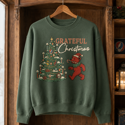 Dancing Bear & Steal Your Face Christmas Tree Holiday Crewneck, Deadhead Gift