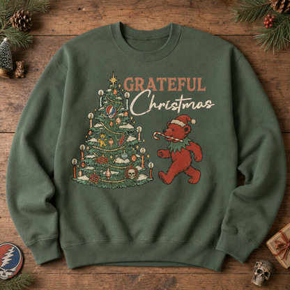 Dancing Bear & Steal Your Face Christmas Tree Holiday Crewneck, Deadhead Gift