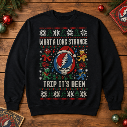 Grateful Dead Christmas Sweatshirt – What a Long Strange Trip It’s Been Ugly Christmas Sweater, Dancing Bears Steal Your Face Holiday Shirt