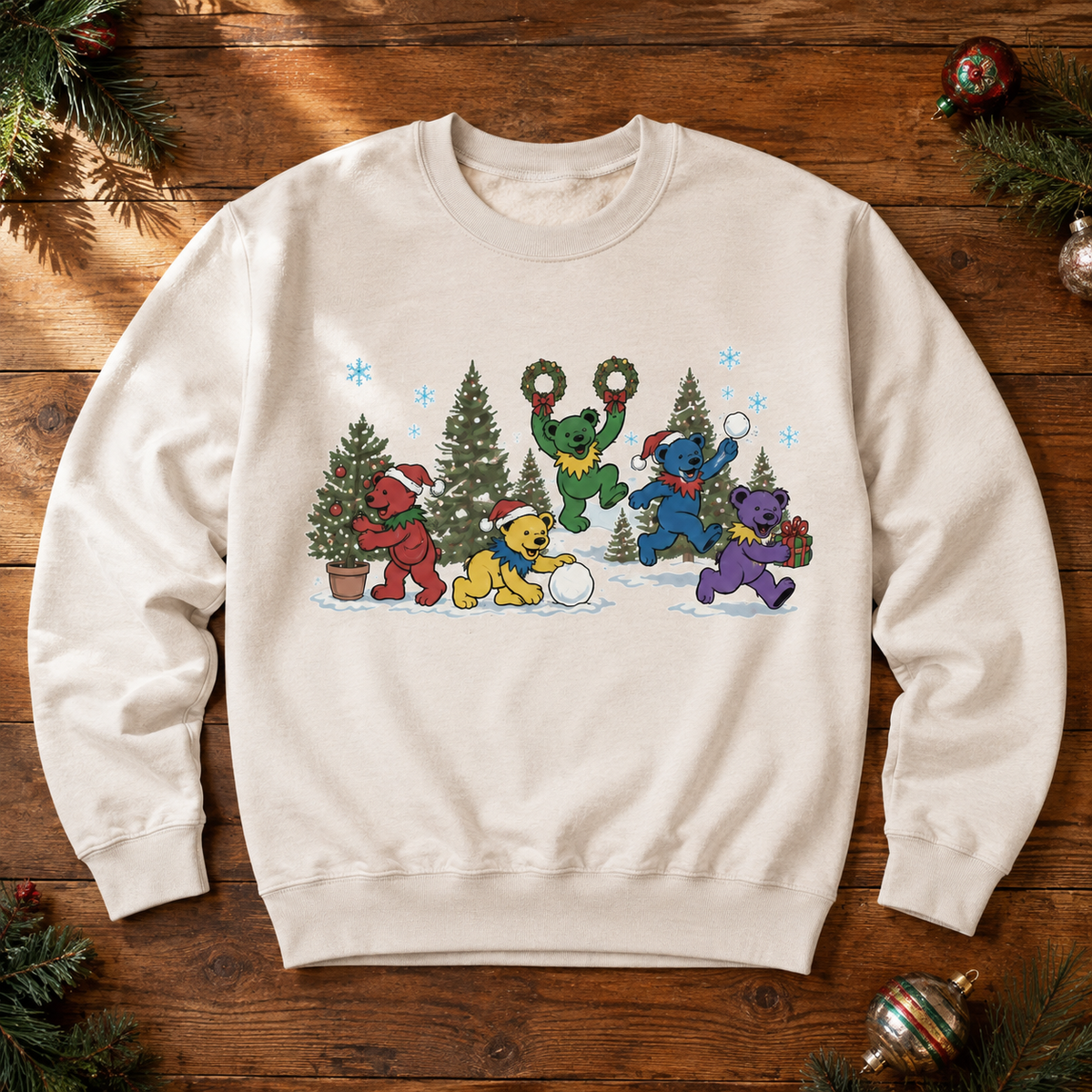 Grateful Dead Christmas Miracle Sweatshirt – Dancing Bears Snow Day Holiday Crewneck, Deadhead Winter Christmas Gift