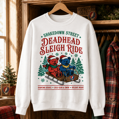 Grateful Dead Christmas Sweatshirt – Shakedown Street Sleigh Ride Dancing Bears Holiday Crewneck, Deadhead Gift