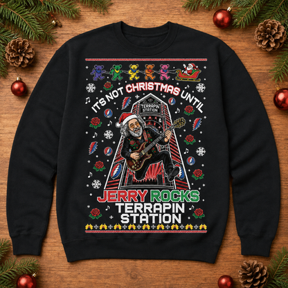 Jerry Garcia Christmas Sweatshirt – Terrapin Station Grateful Dead Holiday Sweater, Dancing Bears Deadhead Gift